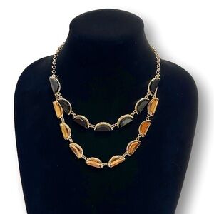COLDWATER CREEK Layered Bronze & Brown Crescent Crystal Necklace NWT​